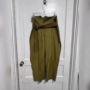 SEA NEW YORK Culotte Fold Over Pant Wide Leg High Waist Crop Green Linen Size 6